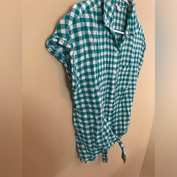 OLD NAVY women’s green gingham checkered shirt, button up with tie, sz S - Picture 2 of 4